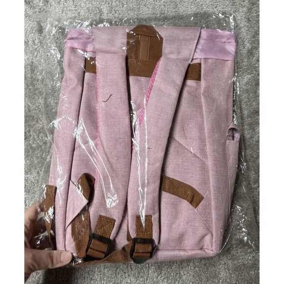 Pink & Brown Canvas Backpack With Leather Straps - Picture 4 of 5